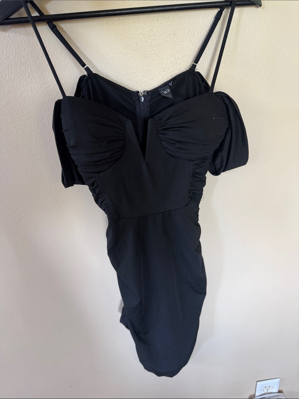 Windsor Black Off-Shoulder Mini Dress with Spaghetti Straps